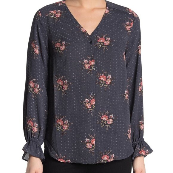 T Tahari Tops - T Tahari BNWOT Blouse polka dot floral sz medium ruffle cuff